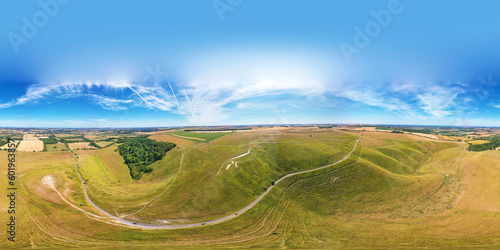 Obraz na płótnie Aerial spherical panorama of Uffington White Horse area w salonie