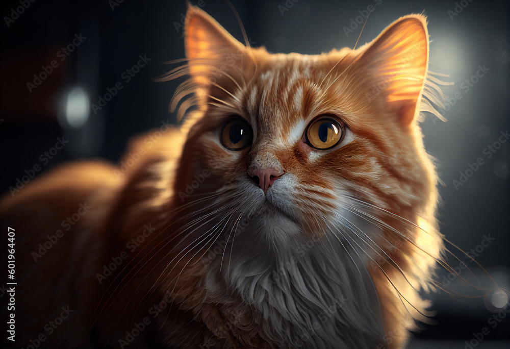 Closeup portrait of cute ginger cat, domestic cat portrait. High quality photo Generative AI