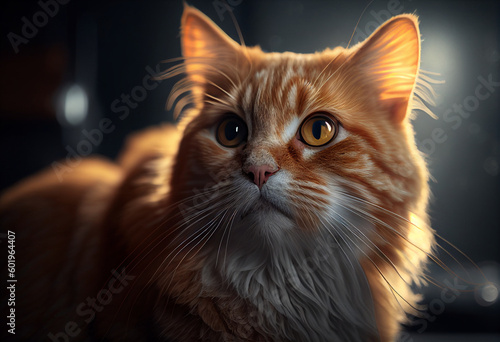 Closeup portrait of cute ginger cat, domestic cat portrait. High quality photo Generative AI © Starmarpro