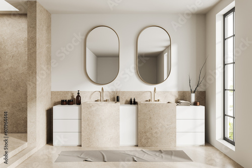 Tableau sur toile White bathroom interior with double sink