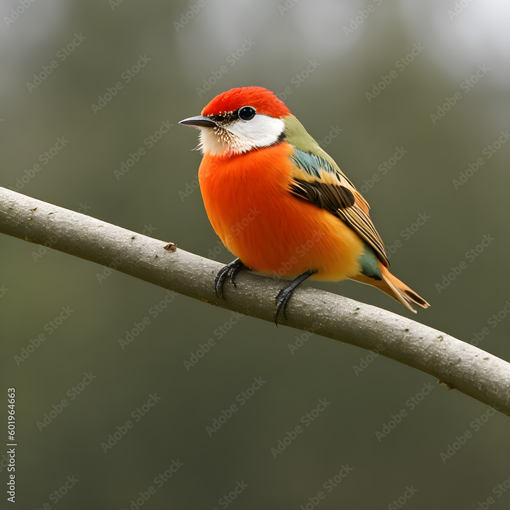 Fototapeta premium Colorful bird, male Red-breasted Barbet (Chloris rubecula) on a branch