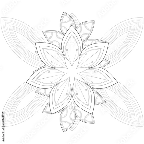 Decorative Doodle flowers in black and white for coloringbook, cover, background, wedding invitation card. Hand drawn sketch for adult anti stress coloring page isolated in white background.-vector © buyungade