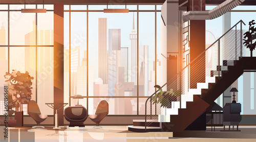 modern loft interior open space home office with furniture for corporate or freelance work