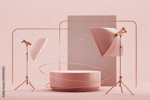 Pink product presentation podium and lighting equipment