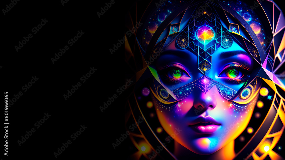Background with glowing circles and a girl (Created with Generative AI technology)
