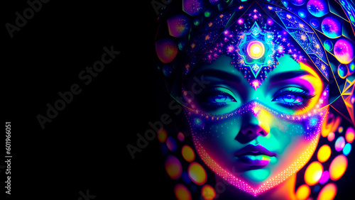 Background with glowing circles and a girl  Created with Generative AI technology 