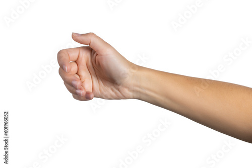Wallpaper Mural Woman hand holding grabbing or measuring something isolated on white background, with clipping path.  Five fingers. Full Depth of field. Focus stacking. PNG Torontodigital.ca