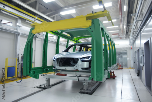 assembly machine car automotive industry factory industrial automobile transportation technology. Generative AI.