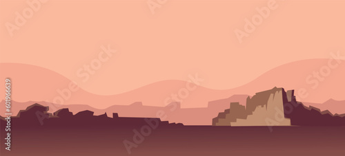 Mars landscape, alien planet background, red desert surface with mountains