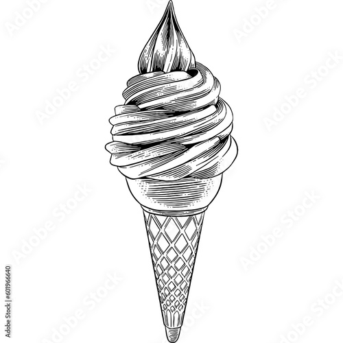 Stampa su tela Hand drawn Soft Serve Ice Cream in a Cone Sketch Illustration