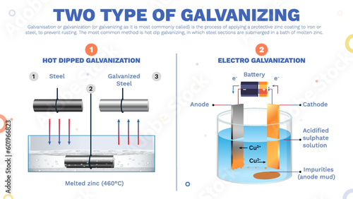 Exploring the Two Main Types of Galvanization Hot-Dipped and Electro Galvanization Informative Infographic vector  Illustration design photo