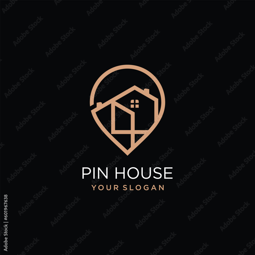House logo vector design illustration with modern pin concept