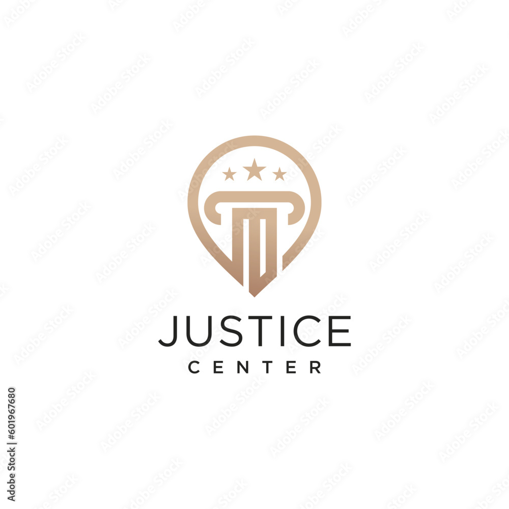 Law firm logo vector design illustration with modern pin concept