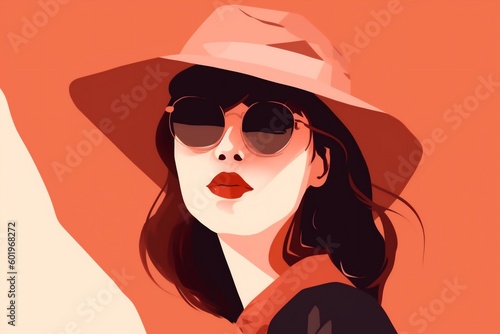 style woman illustration girl design poster portrait modern glasses painting fashion. Generative AI.