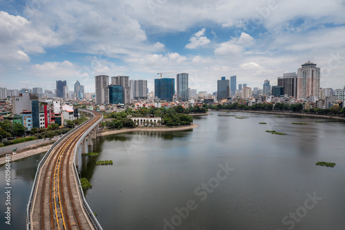 Aerial view of Hanoi cityscape at Hoang Cau street, Cau Giay in 2021