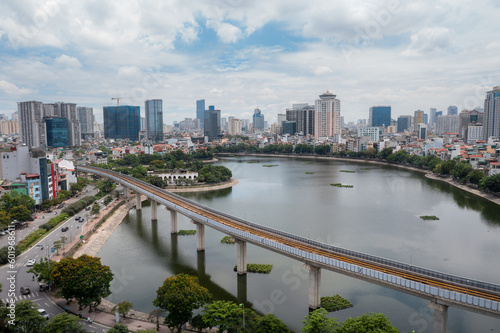 Aerial view of Hanoi cityscape at Hoang Cau street, Cau Giay in 2021
