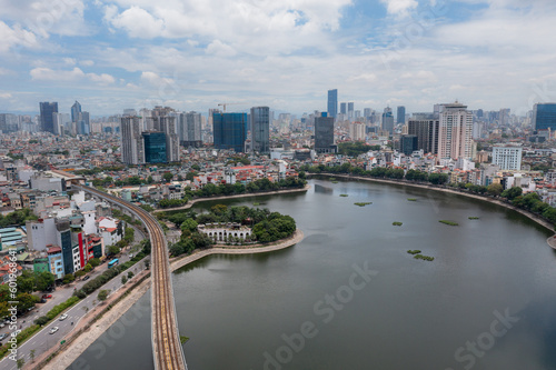 Aerial view of Hanoi cityscape at Hoang Cau street  Cau Giay in 2021