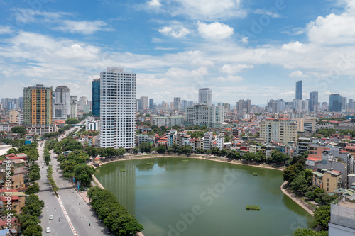 Aerial view of Hanoi cityscape at Nguyen Chi Thanh street, Ba Dinh in 2021