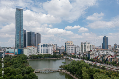 Aerial view of Hanoi cityscape at La Thanh street  Ba Dinh in 2021