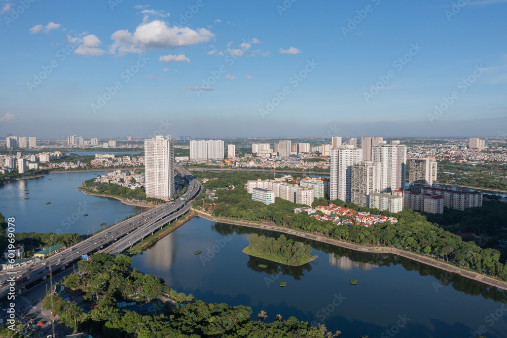 Aerial view of Hanoi skyline cityscape at Belt No.3, Linh Dam lake