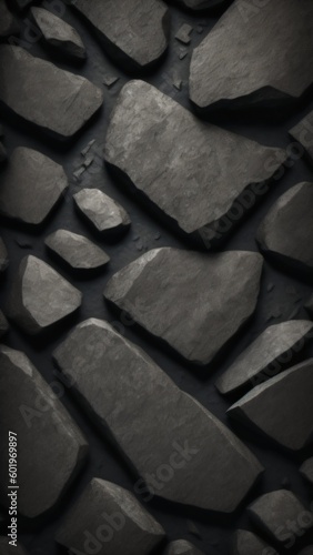 Black rock background. Dark gray stone texture. Black grunge background. Mountain close-up. Distressed backdrop.