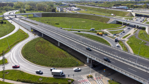 Large intersection and rondo in Wroclaw Poland connecting roads between major cities.