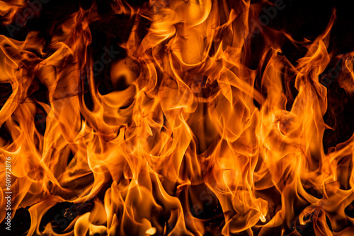 Fotografering Fire blaze flames on black background