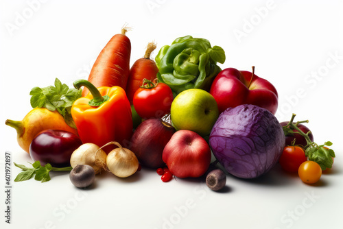 Pile of assorted vegetables sitting on top of white counter top. Generative AI.