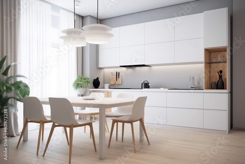 kitchen chair dining interior modern table clean furniture house home design. Generative AI.