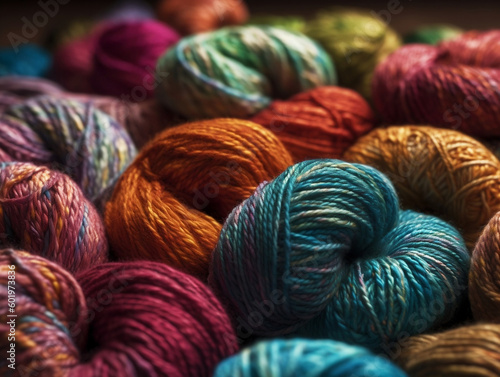 Yarn balls of many color. Generative ai