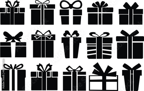 Set of gift boxes vector. Present gift box silhouettes. Gift box icons set. Vector illustration