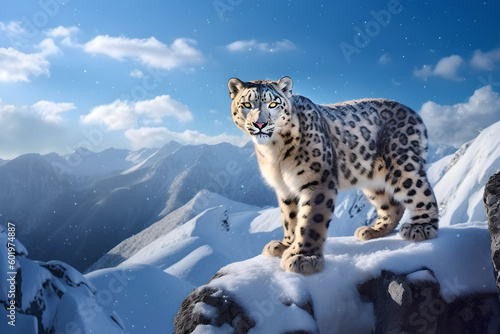 Elusive Snow Leopard in the Mountains - Captured by Generative AI
