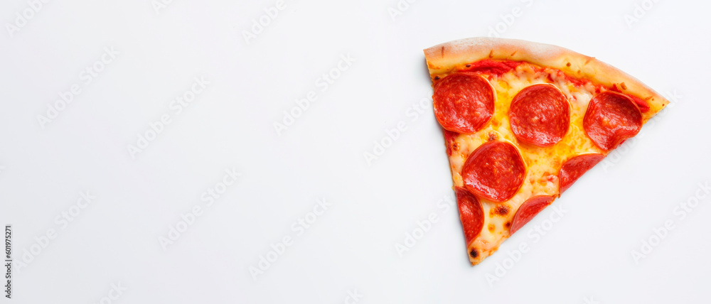 Delicious Slice of Pepperoni Pizza on White Background with Copyspace - Perfect for Food Blogs and Restaurant Menus. Delicious Slice of Pepperoni Pizza on White Background with Copyspace - Perfect for Food Blogs and Restaurant Menus.
