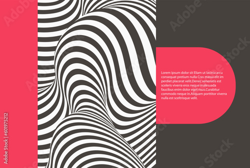 Black and white wavy pattern with optical illusion. Abstract geometric background.