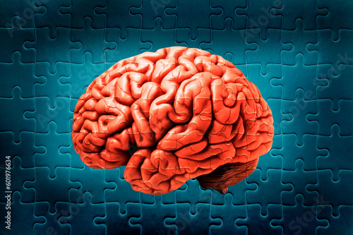 Fototapeta human brain and jigsaw puzzle, psyche and mind concept