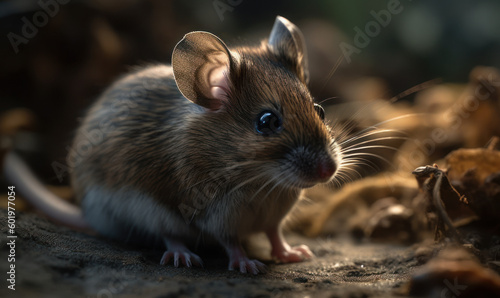 photo of house mouse in its natural habitat. Generative AI © Bartek
