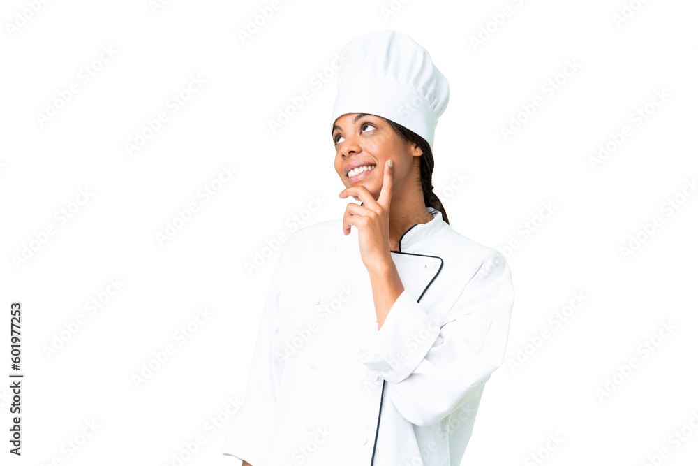 Young African American chef over isolated chroma key background thinking an idea while looking up Young African American chef over isolated chroma key background thinking an idea while looking up