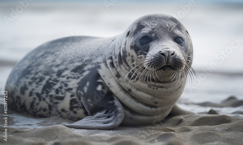 photo of hooded seal in its natural habitat. Generative AI