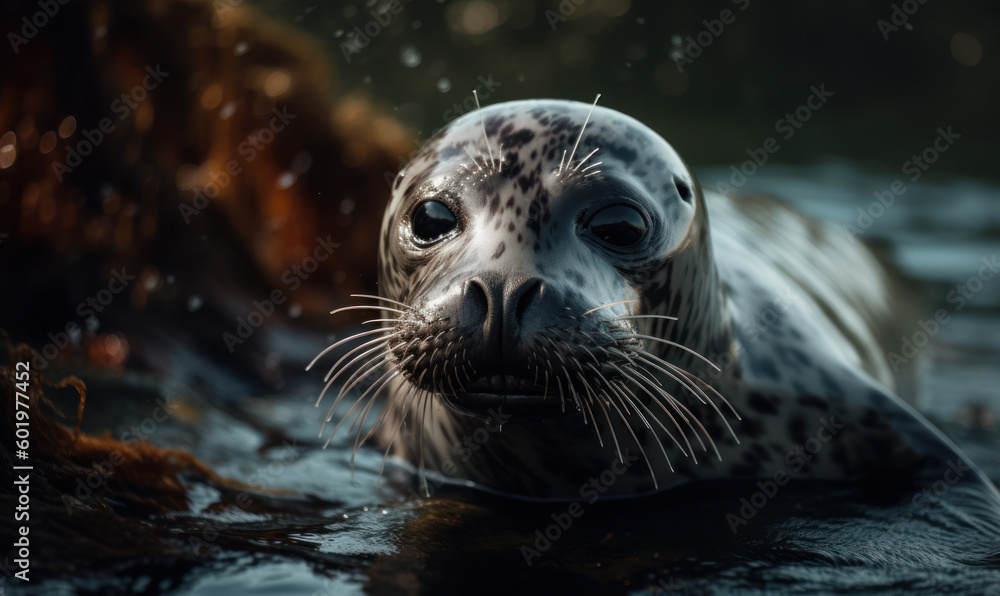 photo of harbour seal in its natural habitat. Generative AI