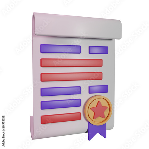Paper with a star and a medal badge 3d icon