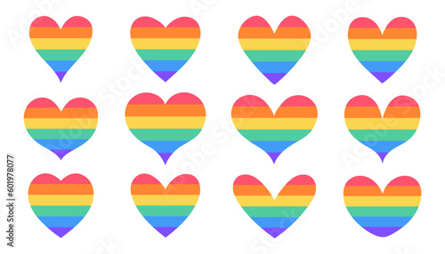 LGBT hearts set. Symbol of the LGBT community. LGBT flag or Rainbow flag.