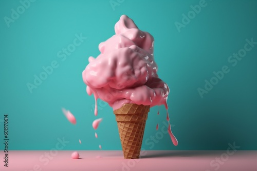 cream concept blue dessert ice pink cloud art summer ice cream. Generative AI.