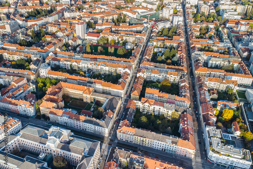 Aerial view of an old town district of Graz in Austria