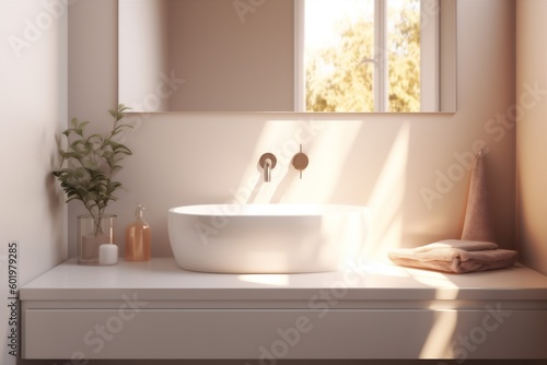 sink interior sunny faucet modern house luxury sunlight design counter bathroom. Generative AI.