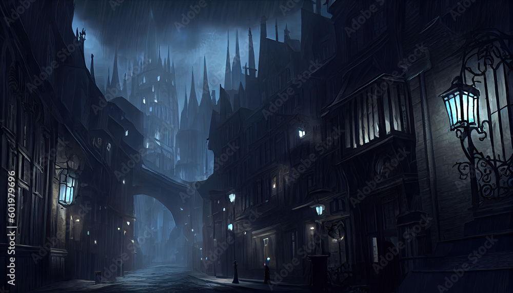 dark fantasy grim street city at night - by generative ai dark fantasy grim street city at night - by generative ai