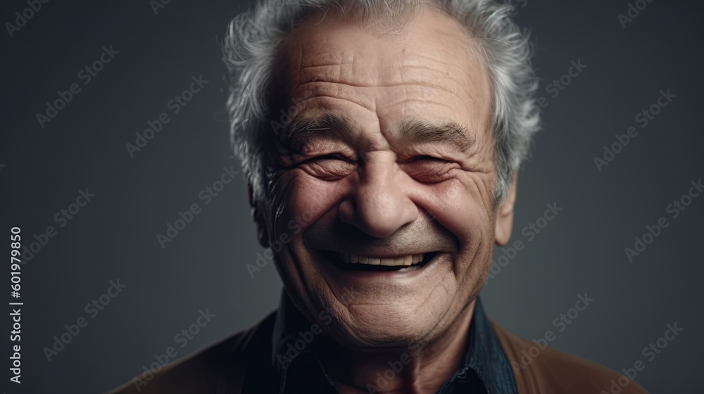 Portrait of a happy senior man smiling at the camera on a dark background.Generative Ai Portrait of a happy senior man smiling at the camera on a dark background.Generative Ai