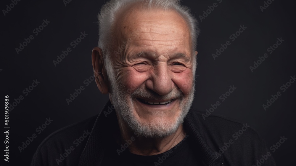 Portrait of a happy senior man smiling at the camera on a dark background.Generative Ai Portrait of a happy senior man smiling at the camera on a dark background.Generative Ai
