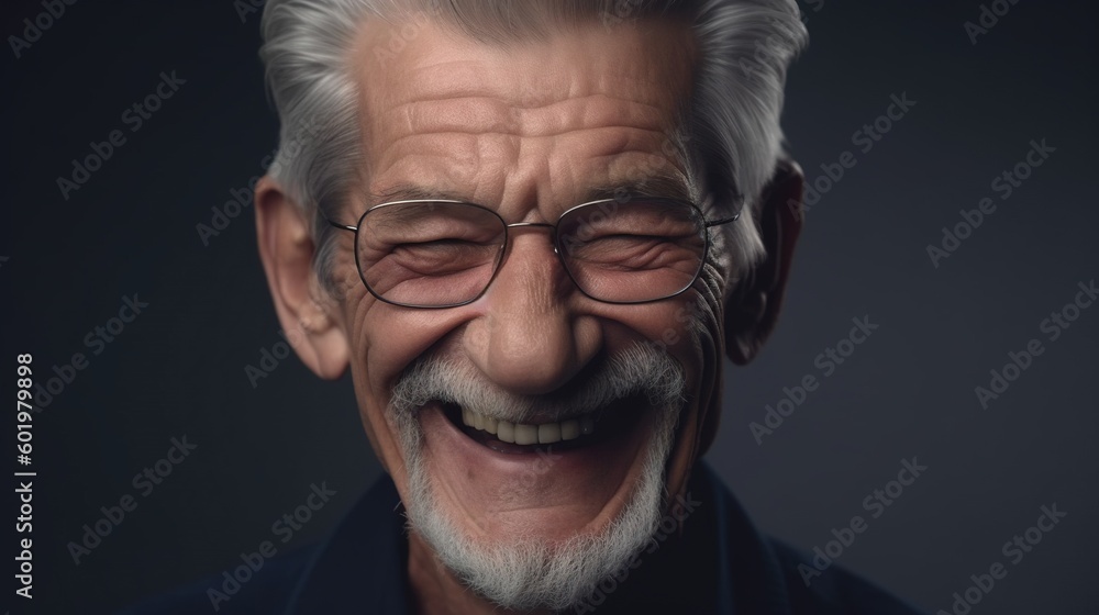 Portrait of a happy senior man smiling at the camera on a dark background.Generative Ai Portrait of a happy senior man smiling at the camera on a dark background.Generative Ai
