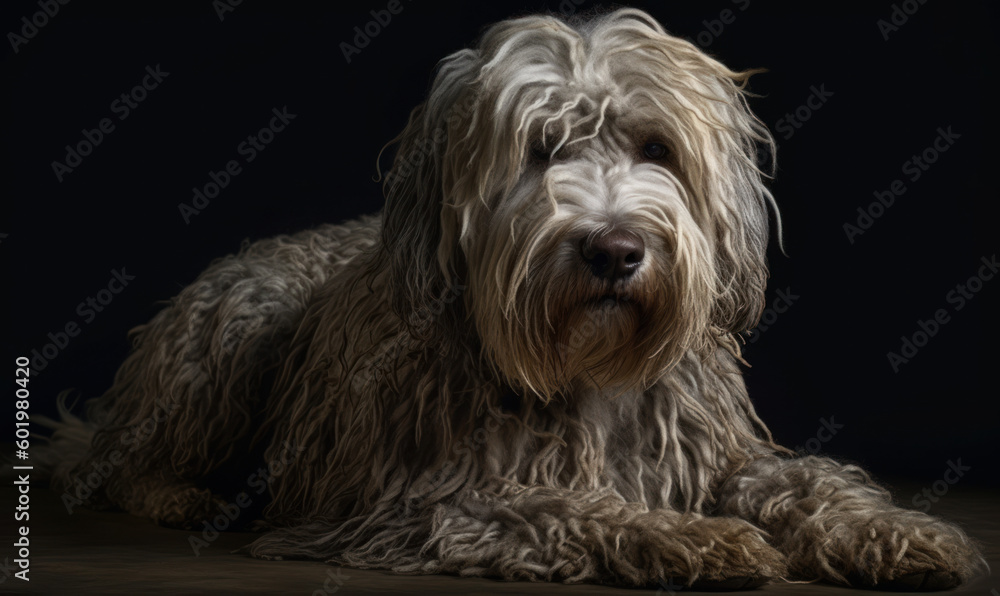 photo of komondor dog on black background. Generative AI photo of komondor dog on black background. Generative AI