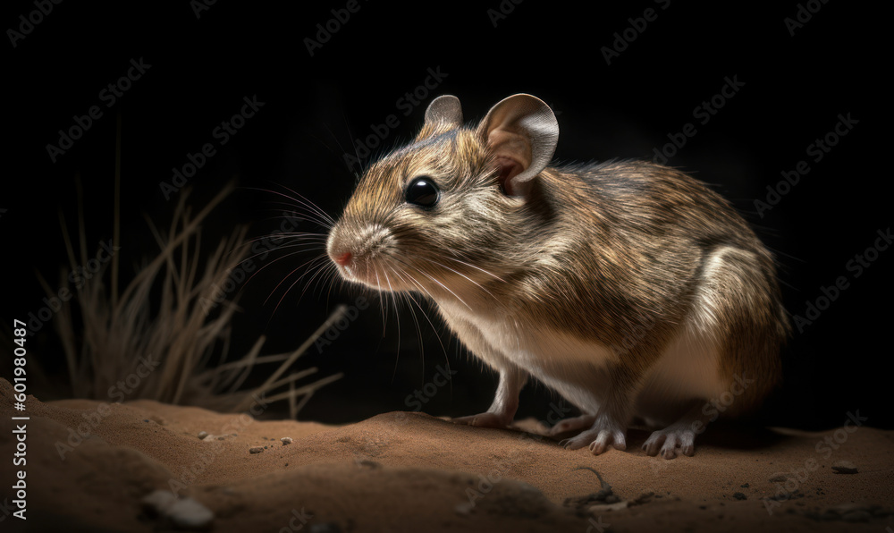 photo of kangaroo rat on black background. Generative AI photo of kangaroo rat on black background. Generative AI